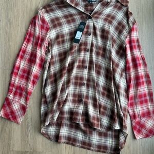 Red and Brown Plaid Button-Up Shirt Karley Paid Shirt Brown Combo Size Small New